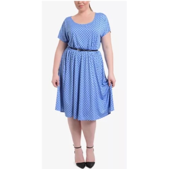 A-Line Blue Polka-Dot Dolman Sleeved Dress - Picture 1 of 6